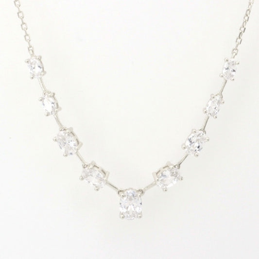 Sterling Silver Graduating Oval CZ Necklace