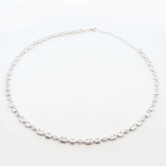 Sterling Silver Emerald, Princess & Round CZ Line Necklace