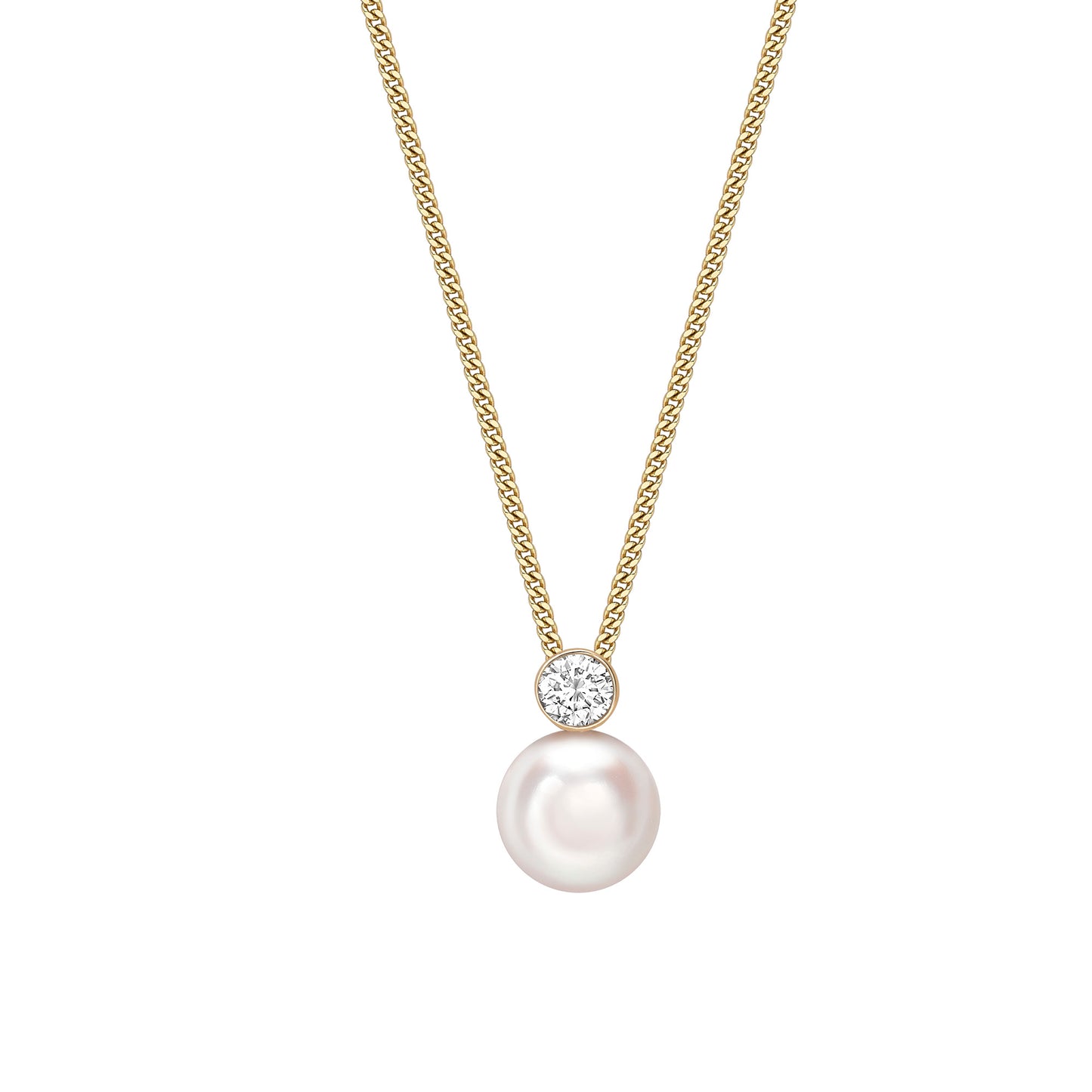 18ct Yellow Gold Pearl & Solitaire Necklace, 0.20ct
