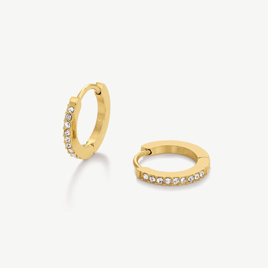 D.LOUISE Yellow Gold Plate 13mm Tennis Huggie Hoop Earrings