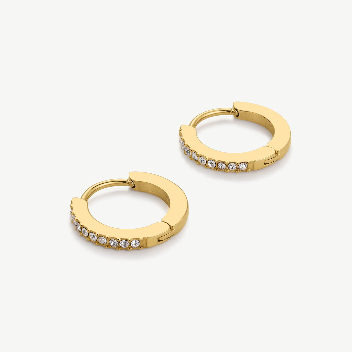 D.LOUISE Yellow Gold Plate 13mm Tennis Huggie Hoop Earrings