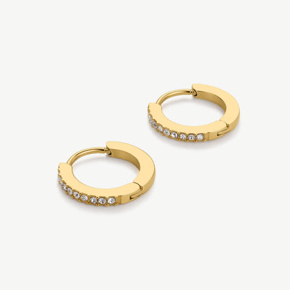 D.LOUISE Yellow Gold Plate 13mm Tennis Huggie Hoop Earrings