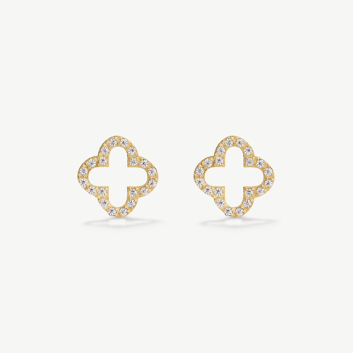 D.LOUISE Yellow Gold Plate Pavè CZ Clover Studs