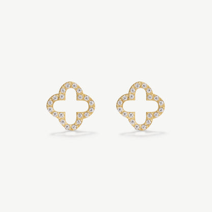 D.LOUISE Yellow Gold Plate Pavè CZ Clover Studs