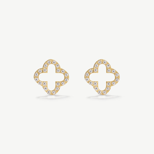 D.LOUISE Yellow Gold Plate Pavè CZ Clover Studs