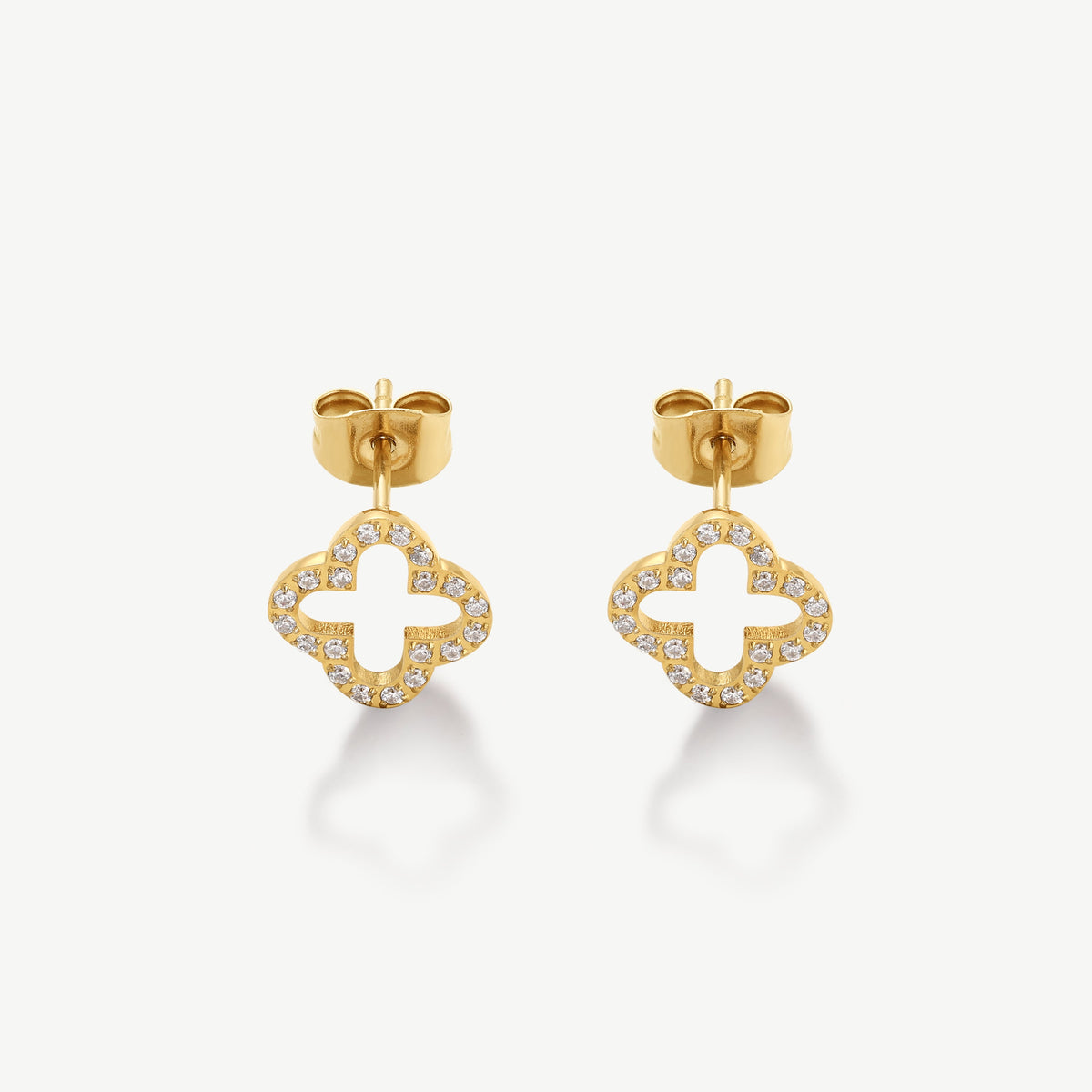 D.LOUISE Yellow Gold Plate Pavè CZ Clover Studs