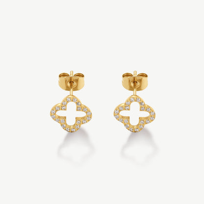 D.LOUISE Yellow Gold Plate Pavè CZ Clover Studs