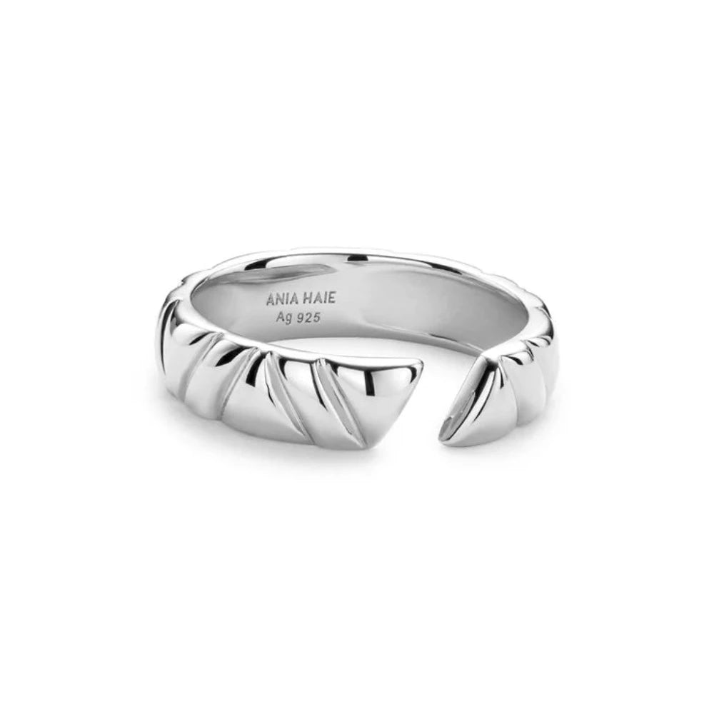 Ania Haie Rhodium Plated Sterling Silver Irregular Twill Adjustable Ring