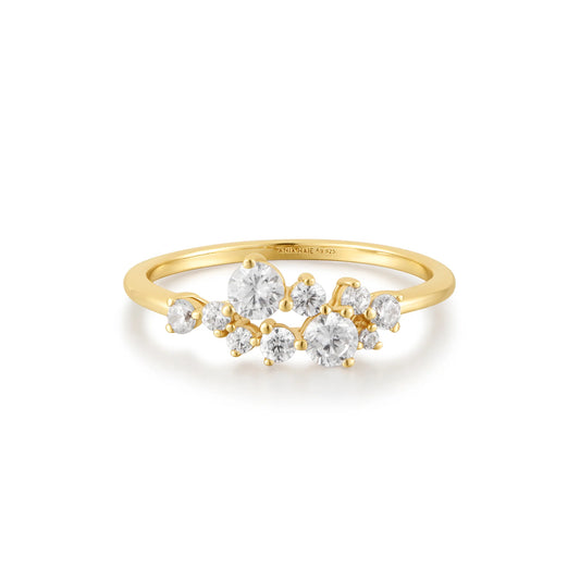 Ania Haie Gold Plate Flower Cluster CZ Pavé Ring - Size 56