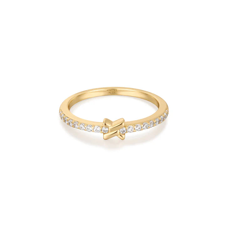 Ania Haie Gold Plate CZ Cross Ring - Size 54