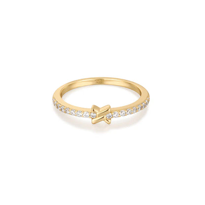 Ania Haie Gold Plate CZ Cross Ring - Size 54