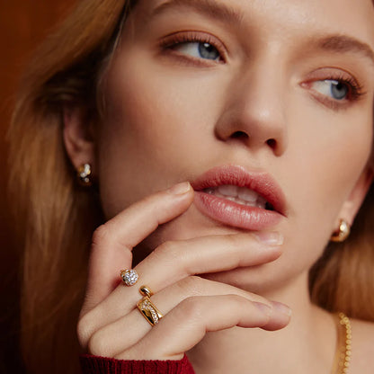 Ania Haie Gold Plate CZ Sculptural Crossover Adjustable L- U Ring