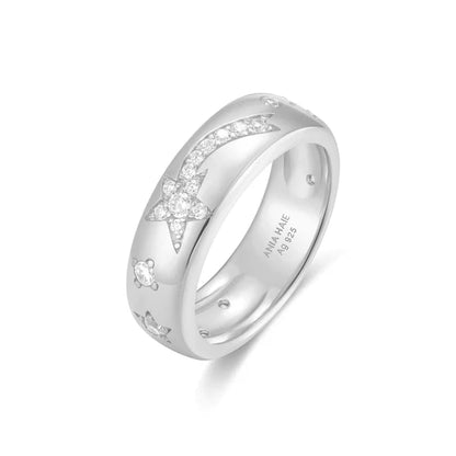 Ania Haie Sterling Silver CZ Celestial Chunky Ring - Size 54