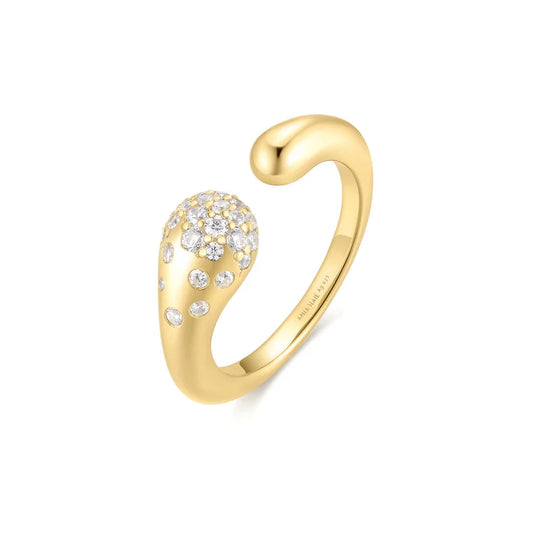 Ania Haie Gold Plate CZ Sculptural Crossover Adjustable L- U Ring