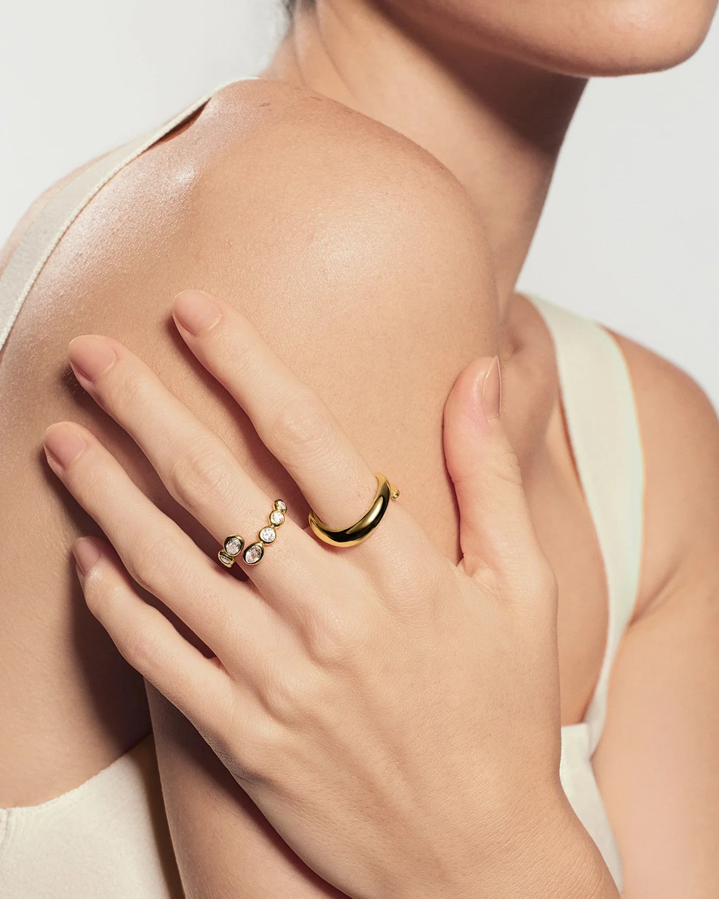 Ania Haie Gold Plate CZ Organic Pebble Spiral Bezel Adjustable Ring