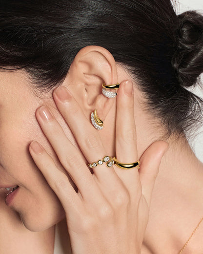 Ania Haie Gold Plate CZ Organic Pebble Spiral Bezel Adjustable Ring