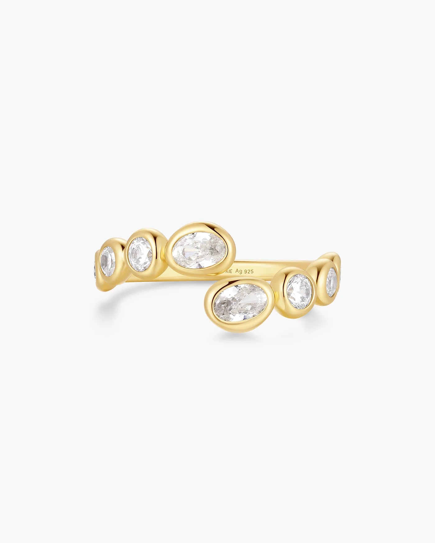 Ania Haie Gold Plate CZ Organic Pebble Spiral Bezel Adjustable Ring