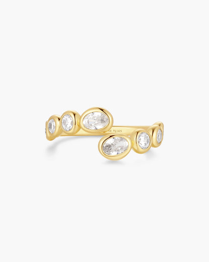 Ania Haie Gold Plate CZ Organic Pebble Spiral Bezel Adjustable Ring