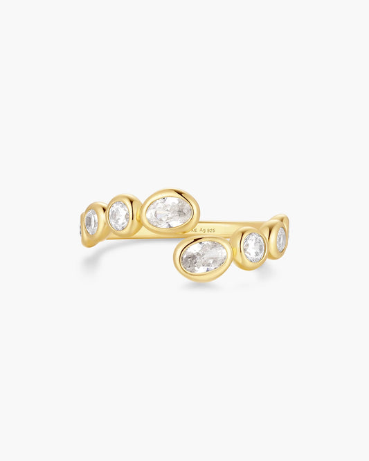 Ania Haie Gold Plate CZ Organic Pebble Spiral Bezel Adjustable Ring