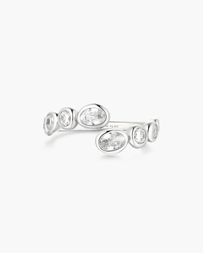 Ania Haie Sterling Silver CZ Organic Pebble Spiral Bezel Adjustable Ring