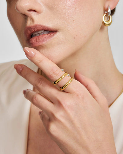 Ania Haie Gold Plate CZ Spiral Bezel-End Adjustable Ring