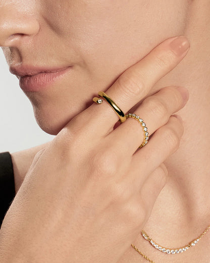Ania Haie Gold Plate CZ Spiral Bezel-End Adjustable Ring