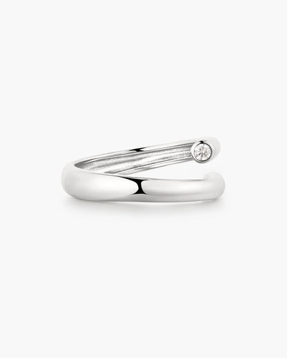 Ania Haie Sterling Silver CZ Spiral Bezel-End Adjustable Ring