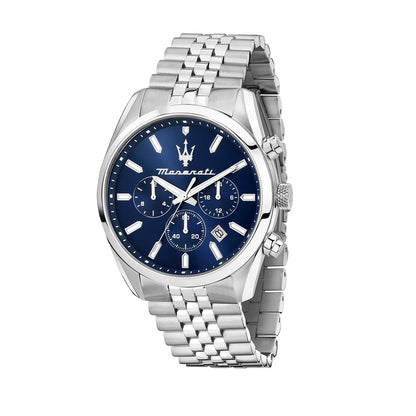 Maserati 43mm Attrazione Royal Blue Dial & Stainless Steel Chronograph Link Watch