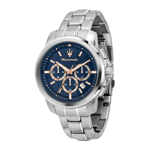 An image of Maserati 44mm Successo Chronograph Blue Dial Stainless Steel Watch