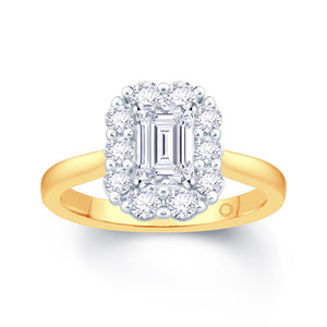 18ct Yellow Gold Emerald & Halo Diamond Ring, 0.77ct