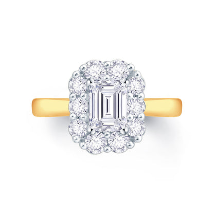18ct Yellow Gold Emerald & Halo Diamond Ring, 0.62ct
