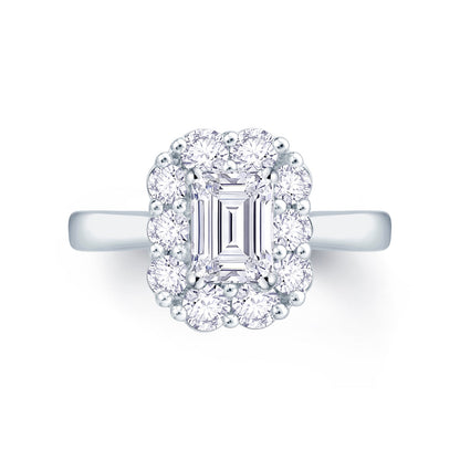 Platinum Emerald & Halo Diamond Ring, 0.76ct