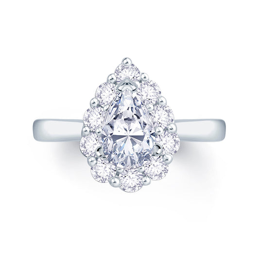 Platinum Pear & Halo Diamond Ring, 0.70ct