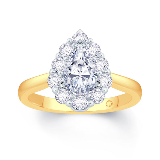18ct Yellow Gold Pear & Halo Diamond Ring 0.85ct Media 1 of 5