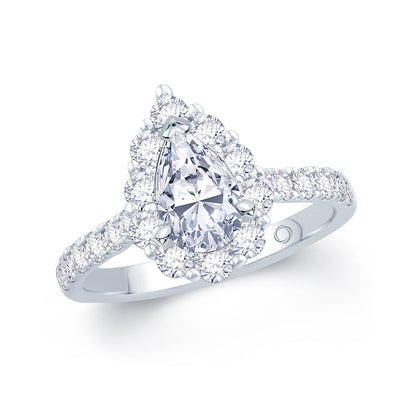 Platinum Pear & Halo Shoulder Set Diamond Ring, 1.15ct