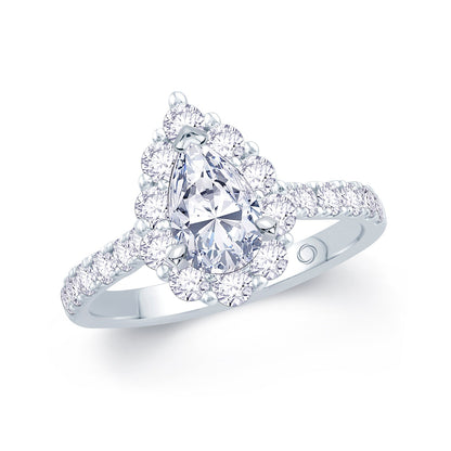 Platinum Pear & Halo Shoulder Set Diamond Ring, 1.03ct
