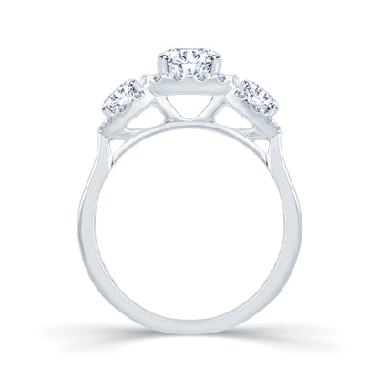 Platinum Brilliant Round & Pear & Halo Diamond Ring 1.36ct
