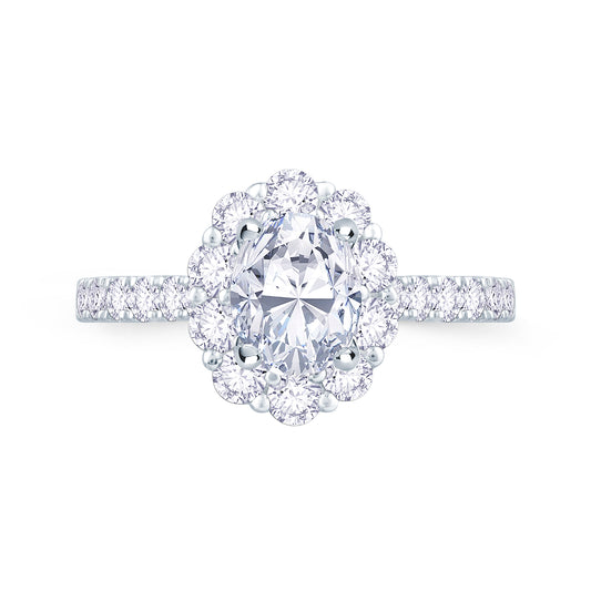 Platinum Oval & Halo Diamond Set Band Ring, 1.05ct