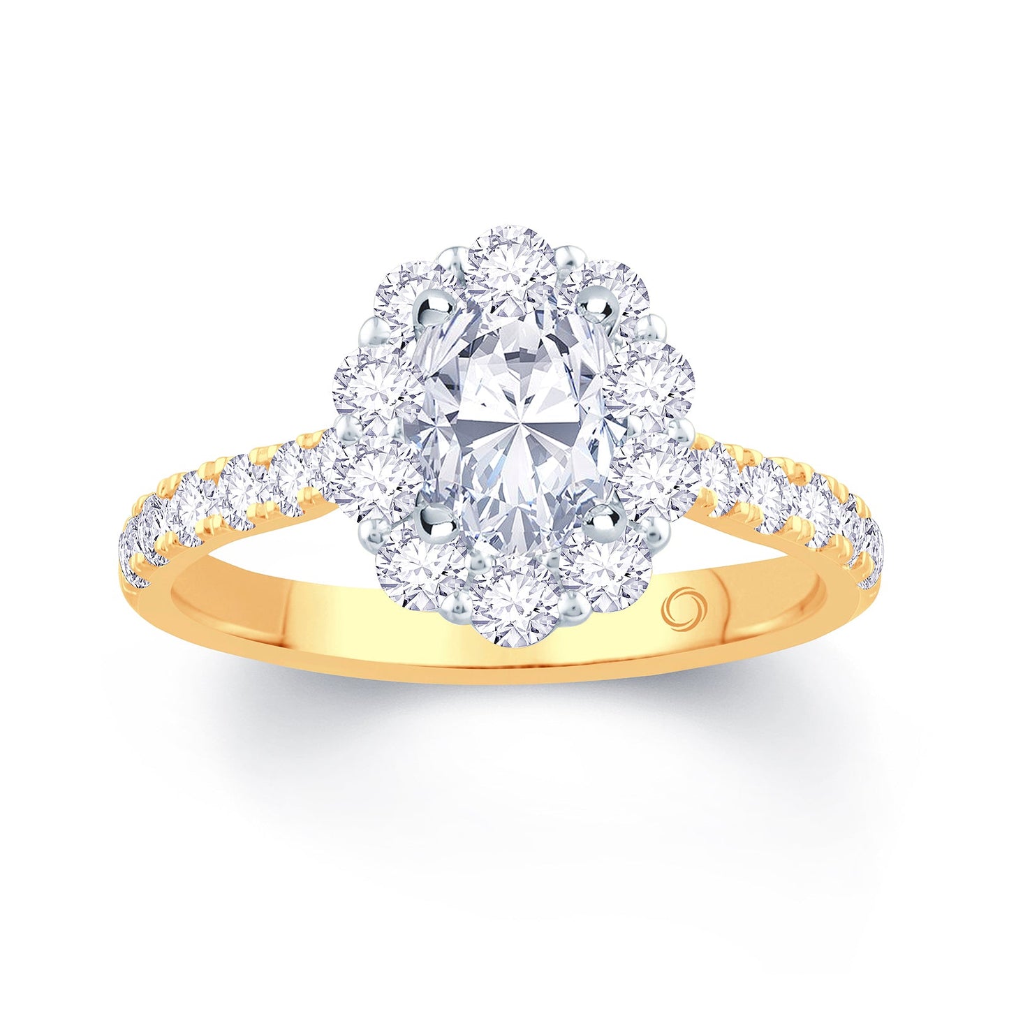18ct Yellow Gold Oval, Halo & Shoulder Set Diamond Ring, 1.31ct