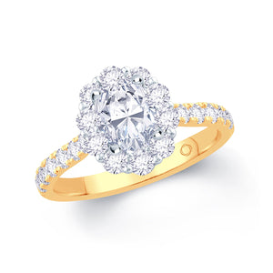 18ct Yellow Gold Oval, Halo & Shoulder Set Diamond Ring, 1.31ct