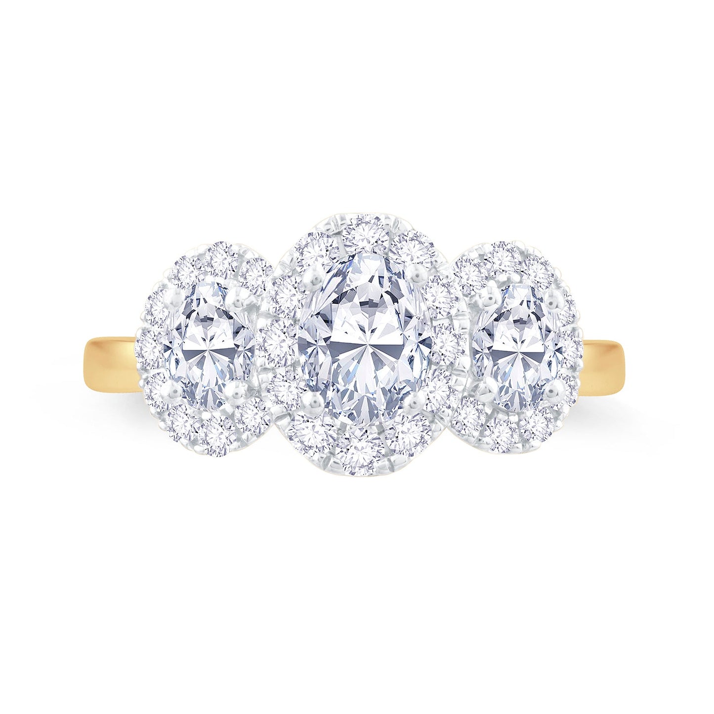 18ct Yellow Gold Oval & Halo Three-Stone Diamond Ring, 1.05ct