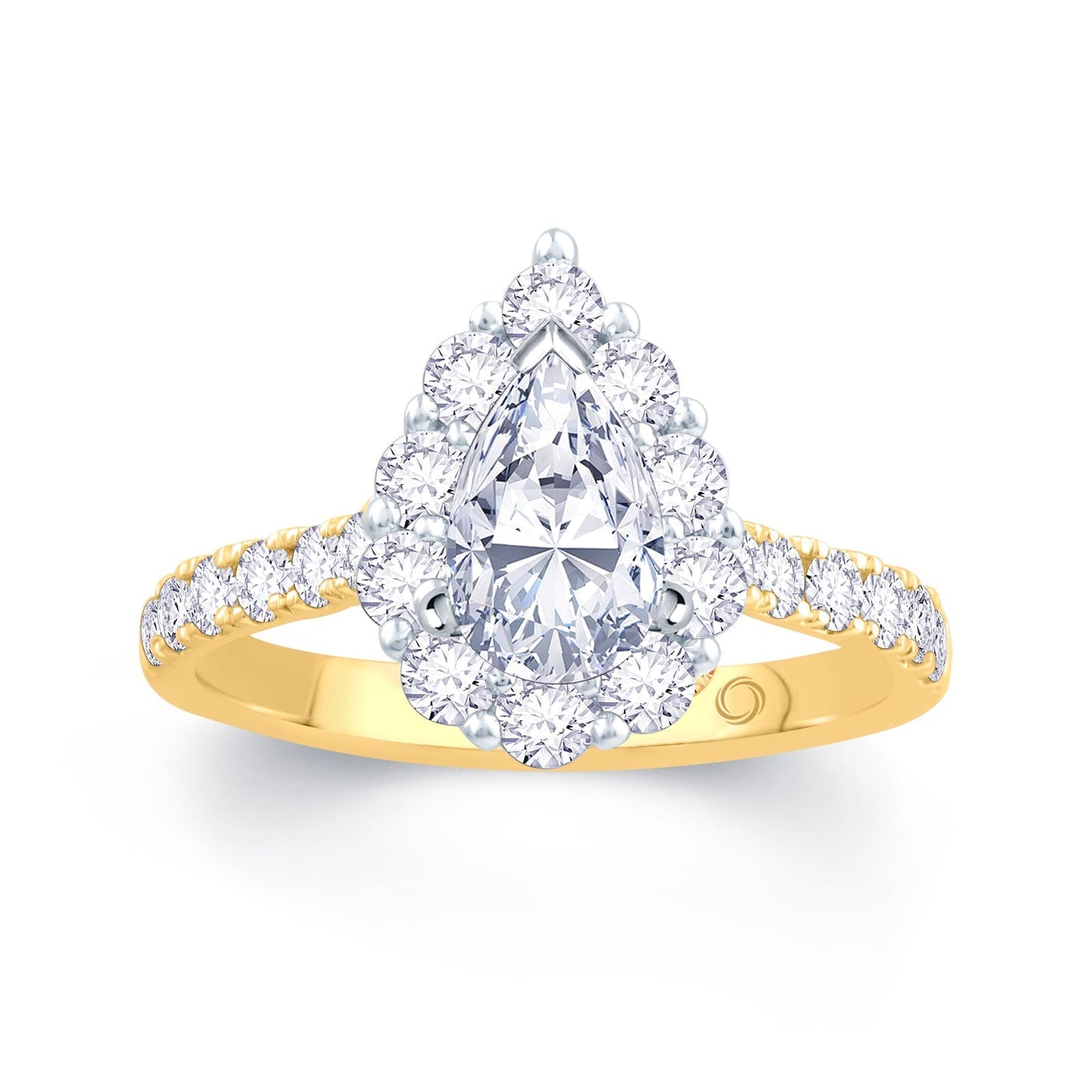 18ct Yellow Gold Pear & Halo, Shoulder Set Diamond Ring, 1.02ct