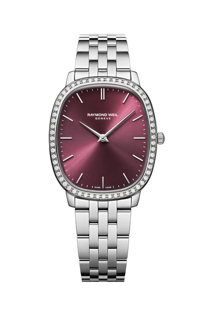 Raymond Weil 36mm Toccata Heritage Diamond Red Grape Dial Bracelet Watch