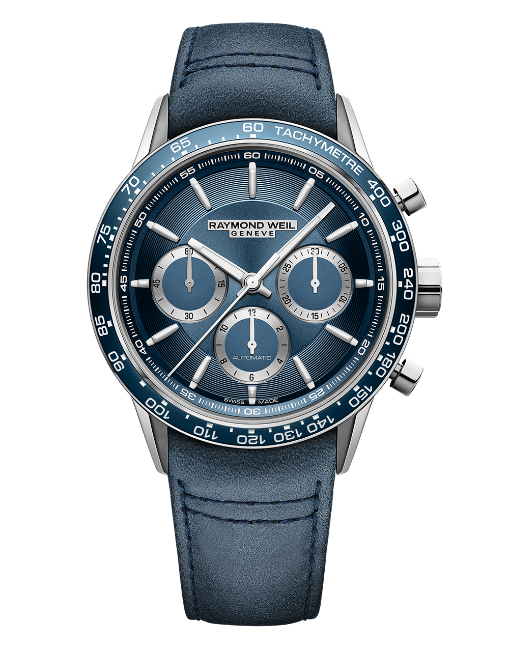 Raymond Weil 43mm Freelancer Automatic Chronograph Blue Leather Men's Watch