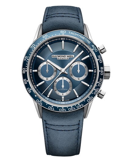 Raymond Weil 43mm Freelancer Automatic Chronograph Blue Leather Men's Watch