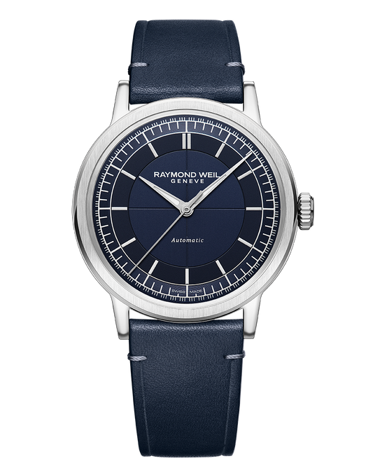Raymond Weil 40mm Millesime Blue Leather Strap Men's Watch