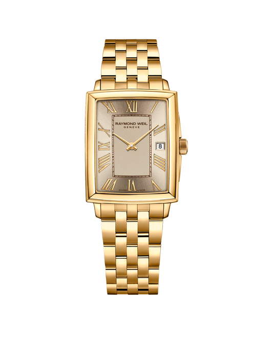 A Picture of Raymond Weil 28mm Toccata Yellow Tone Rectangle Champagne Dial Watch