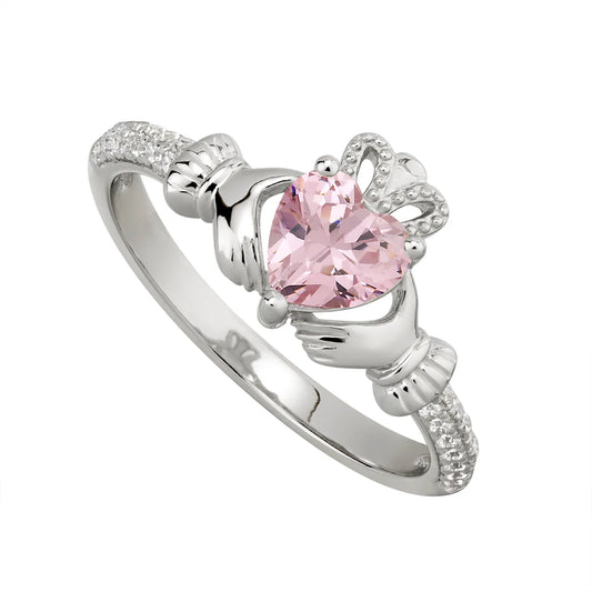 Sterling Silver Claddagh & Rose Heart, Shoulder Set CZ Ring