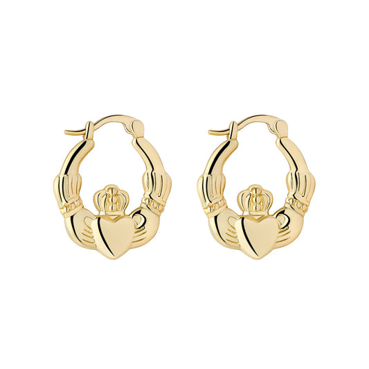 Yellow Gold Plate 23mm Claddagh Creole Hoop Earrings