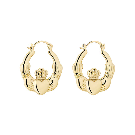 Yellow Gold Plate 35mm Claddagh Creole Hoop Earrings